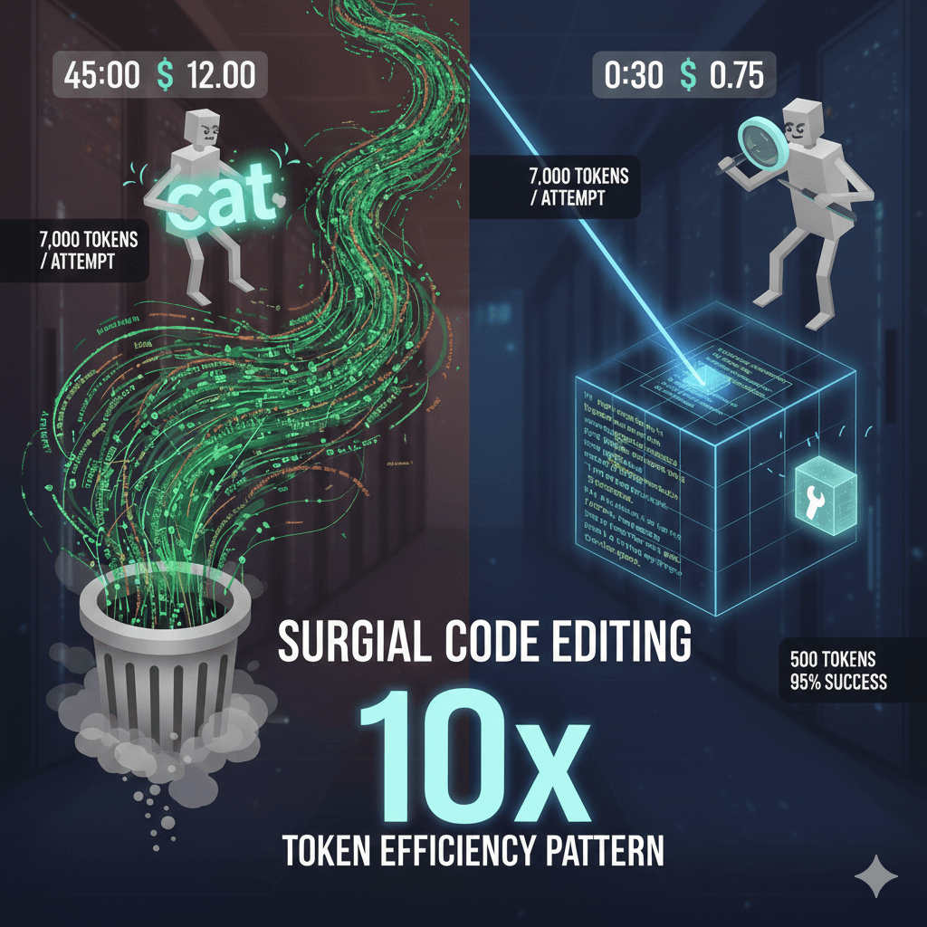 Surgical Code Editing: The 10x Token Efficiency Pattern