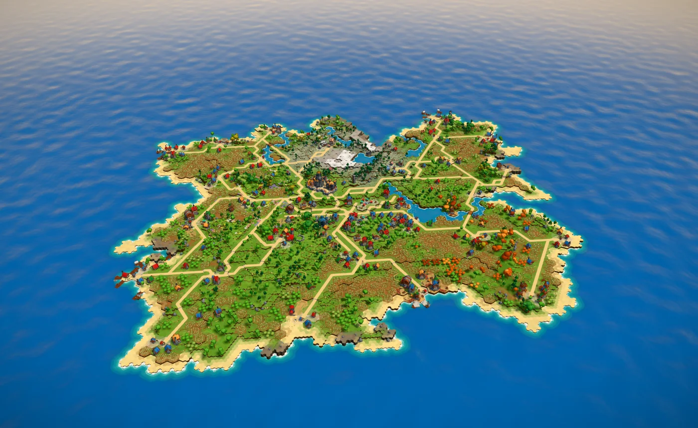 The whole island in a blue sea at noon