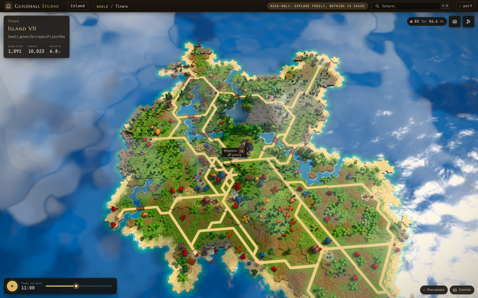 Island VII grown for 1,500 files: 1,091 land tiles, the same lake and castle with new land around them