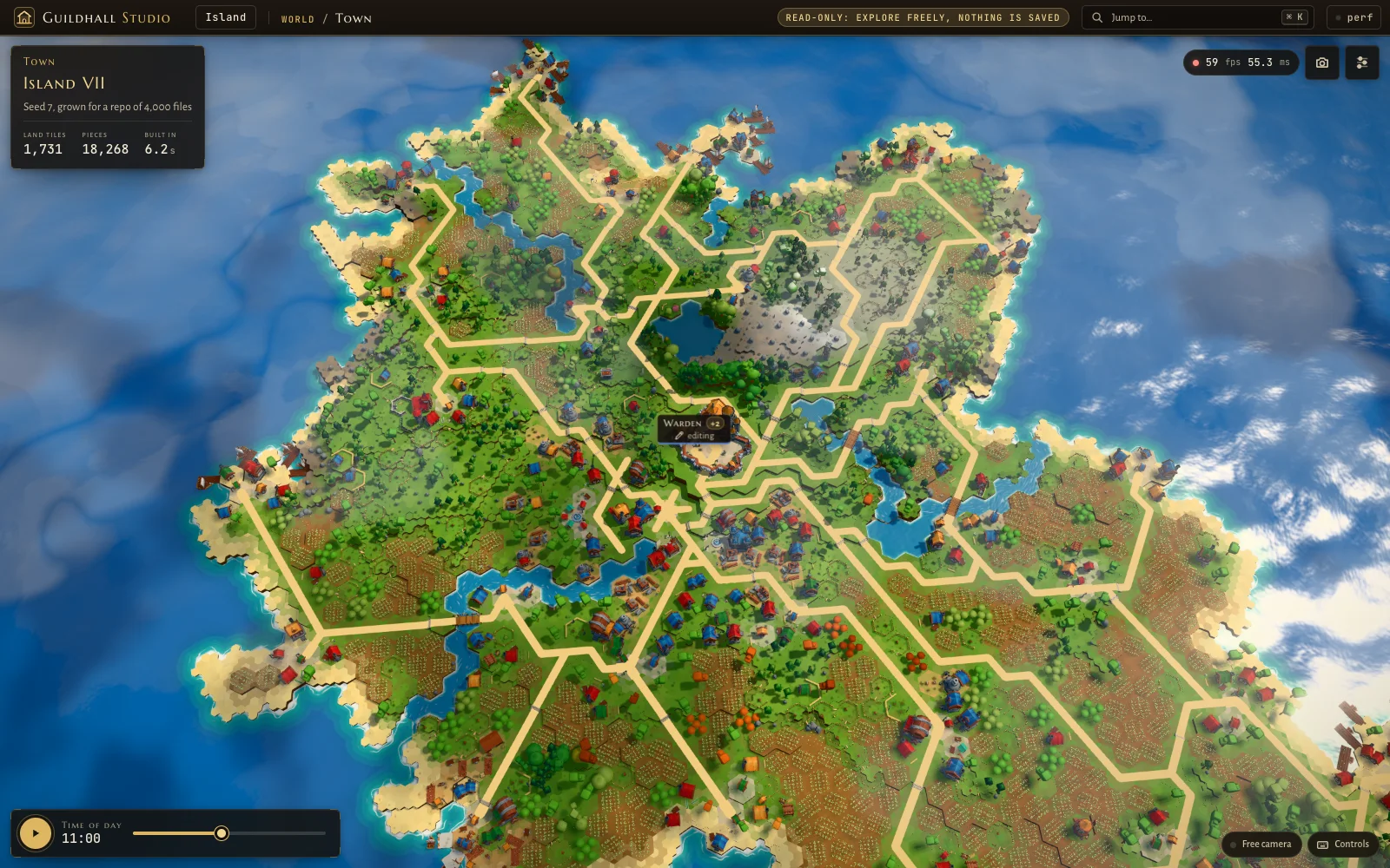 Island VII grown for 4,000 files: 1,731 land tiles reaching the edges of the frame