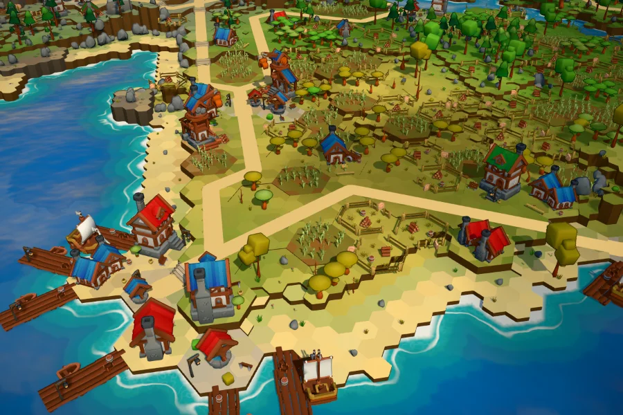 Dry region: straw and ochre ground with a harbour and sparse shrubs
