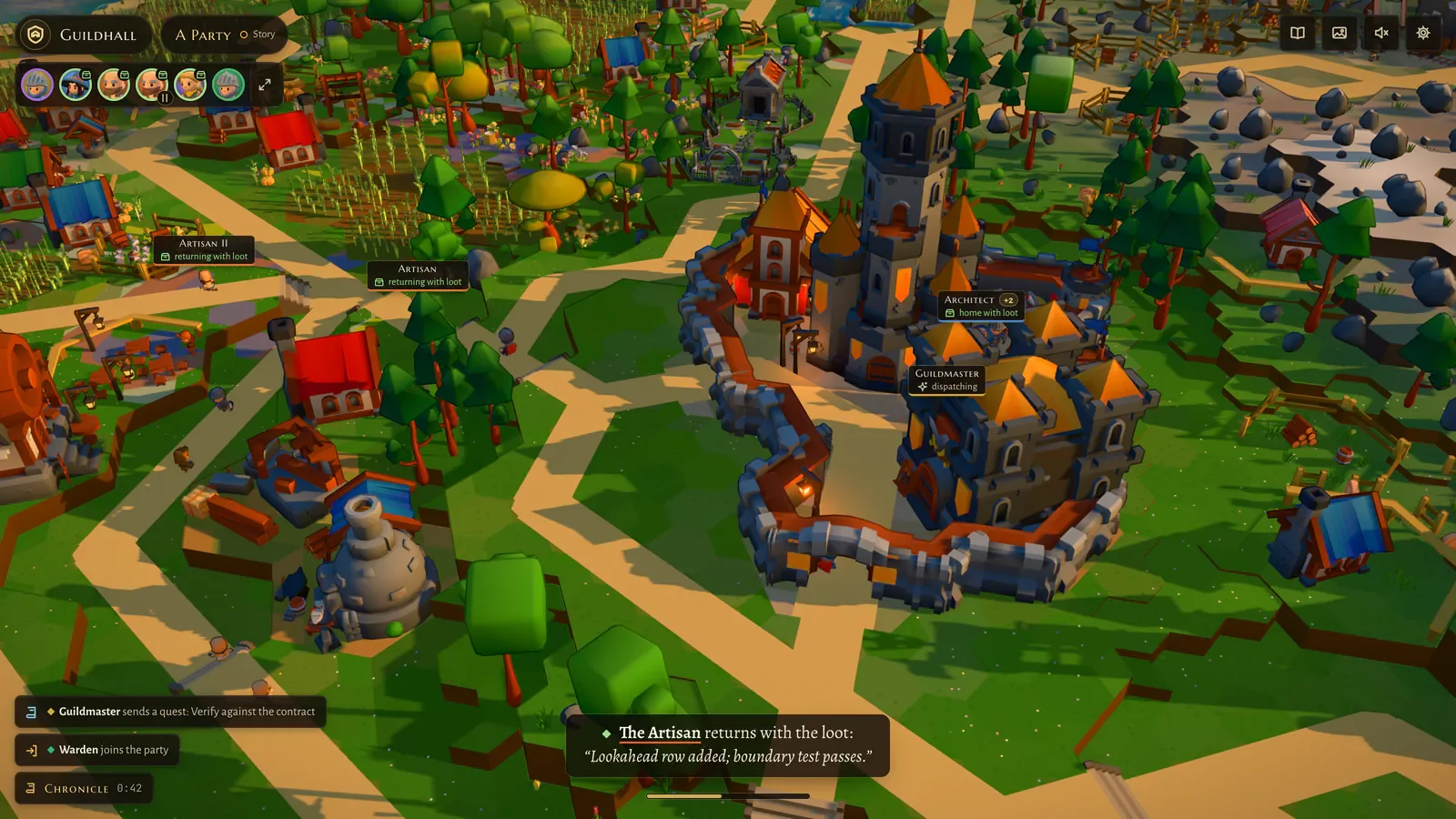 Guildhall today: the castle with heroes and the HUD
