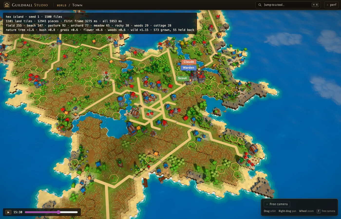 The hex map opened in 3D
