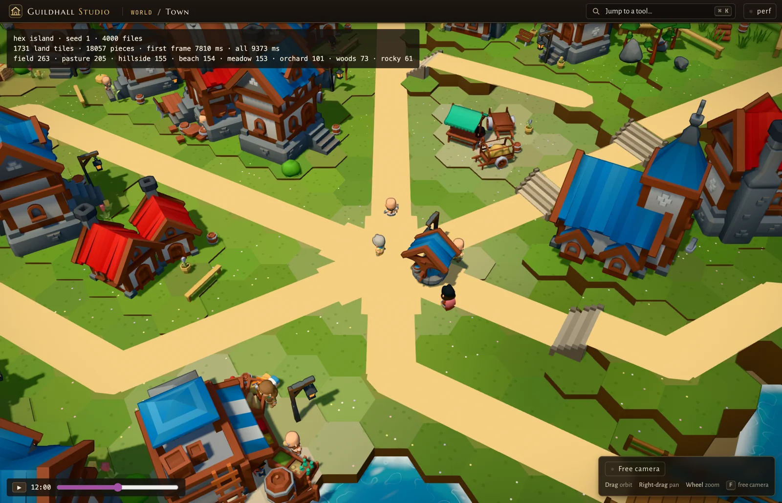 The town square at noon with townsfolk